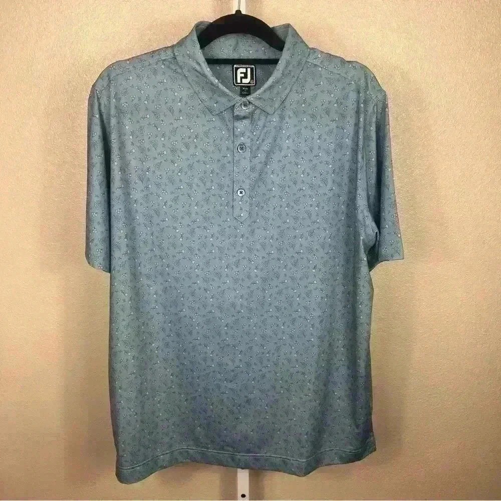 Men's FootJoy Mini Floral Lisle Polo Golf Shirt - Denim/Purple - 25378 Size XL
